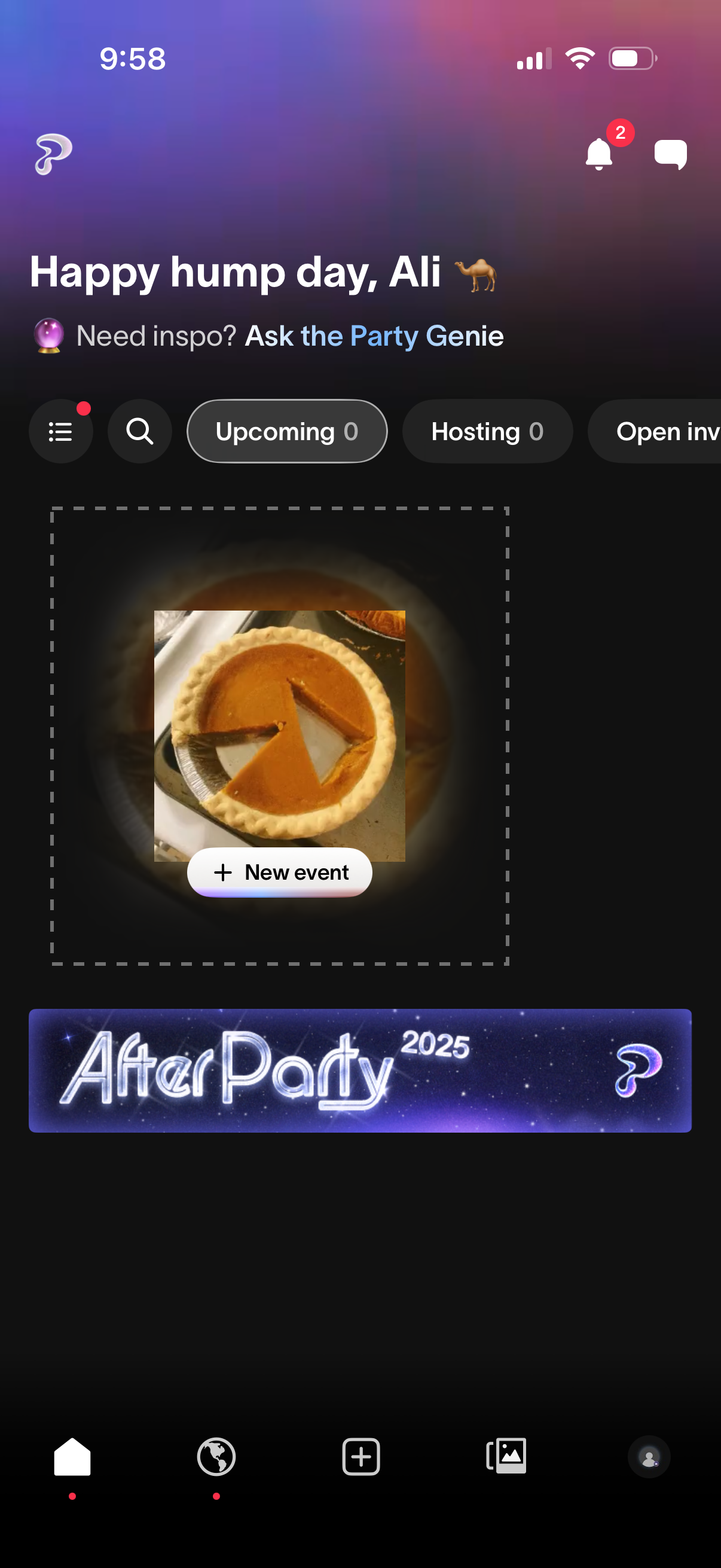 partiful dashboard screenshot
